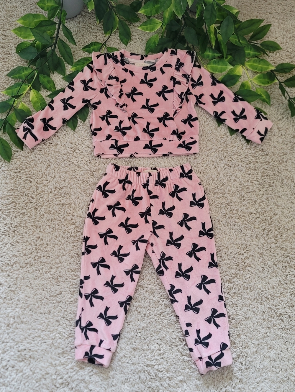 Baby Girl Pink & Black Bow Outfit (12-18 Months)